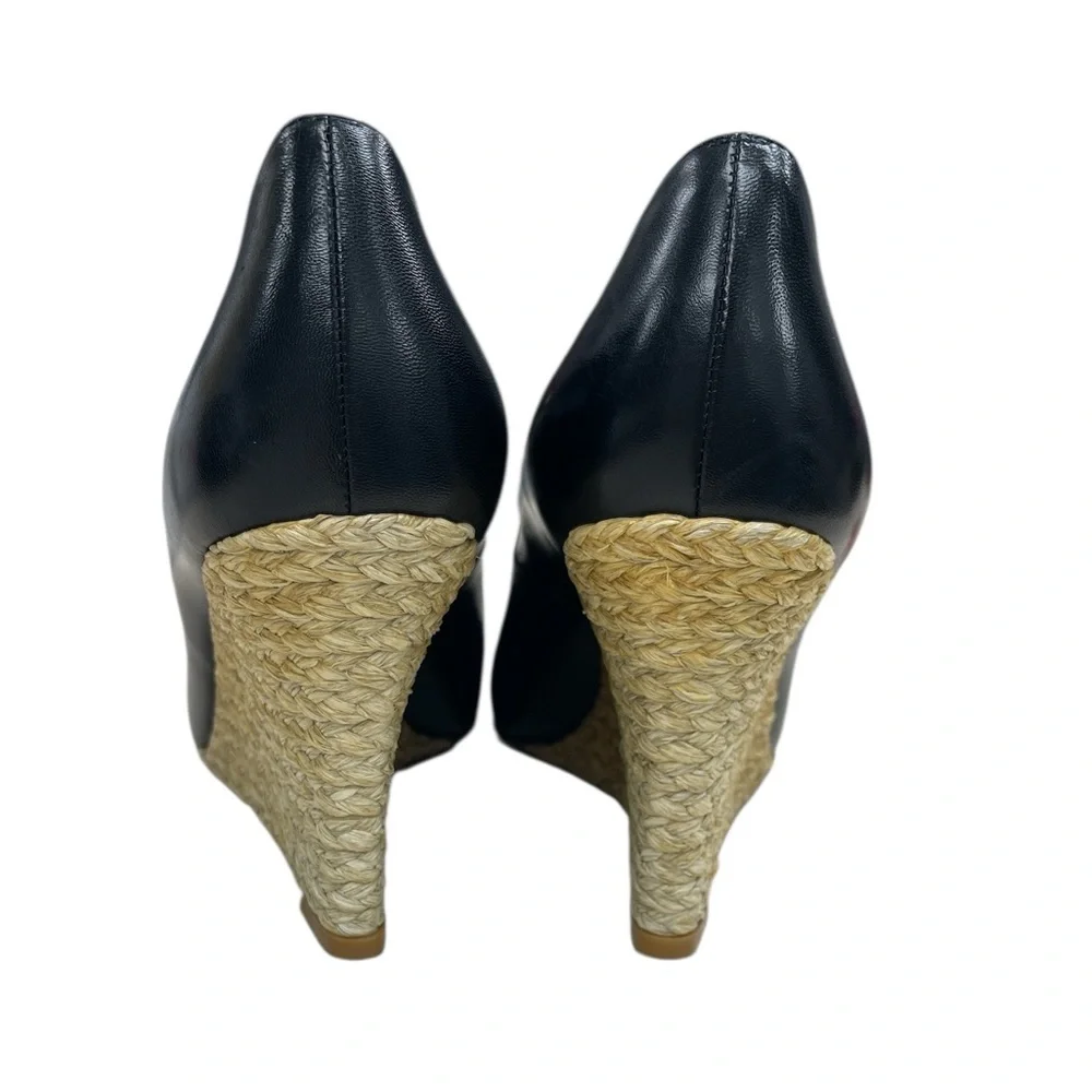 L.K. Bennett Black Leather Peep Toe Wedge Heels
